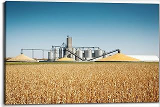 Corn Harvest and Processing Silos Autumn Agricultural Farm Field Canvas Wall Art Decor Framed Photo Prints Picture Poster For Bathroom Bedroom Kitchen Living Room Office Artwork Paintings 20x30
