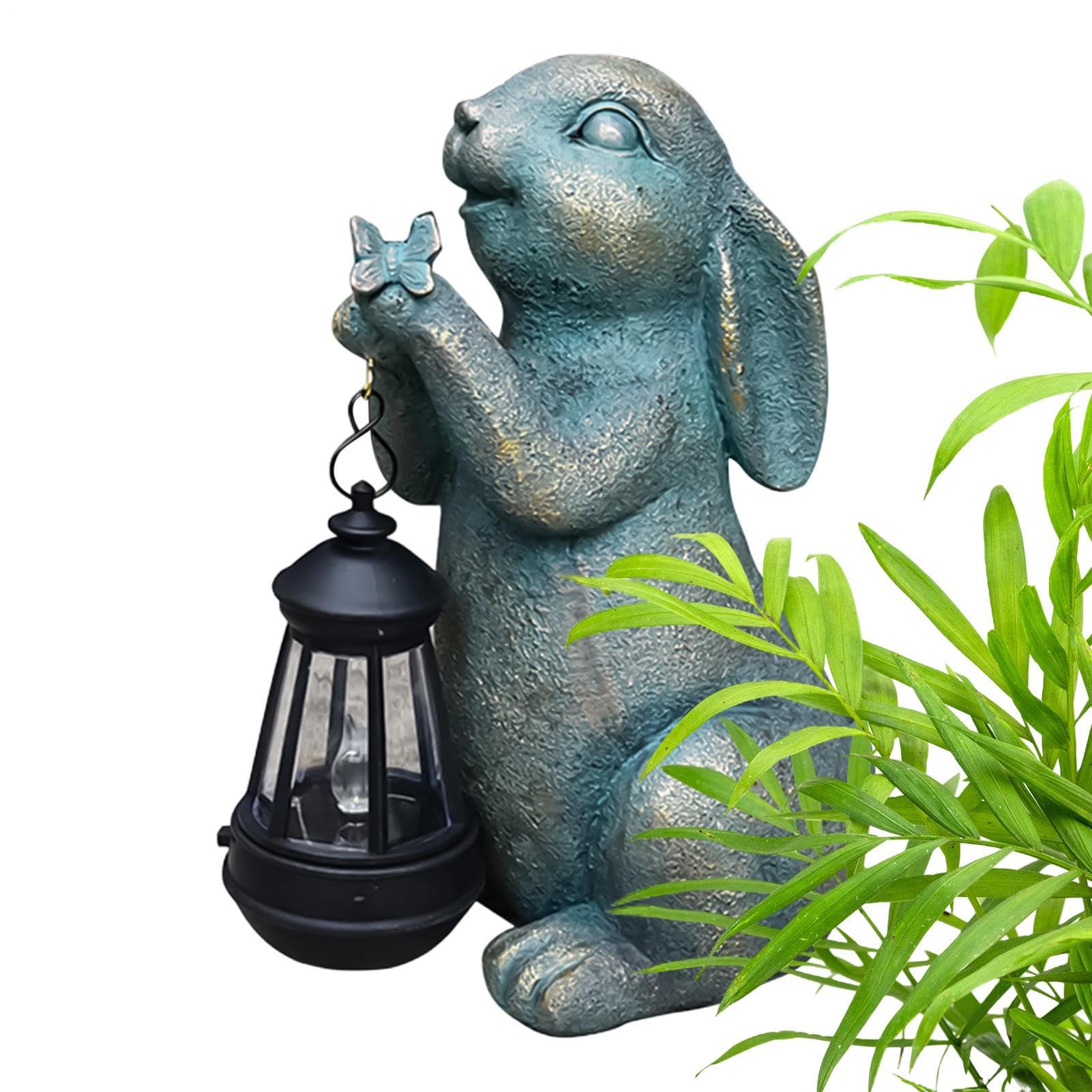 Statue de lapin d'extérieur solaire - Lanterne vintage en résine pour jardin et terrasse