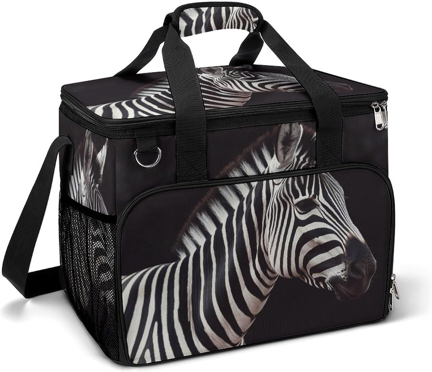 Portable Camping Cooler Pack,Animal Zebra Print Reusable Lunch Pack,Outdoor Large Capacity Picnic Pack