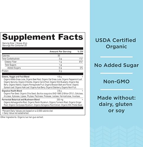 Miniatura 2 de Ancient Nutrition Polvo orgánico SuperGreens, 25 porciones + polvo de proteína de colágeno múltiple, sin sabor, 45 porciones