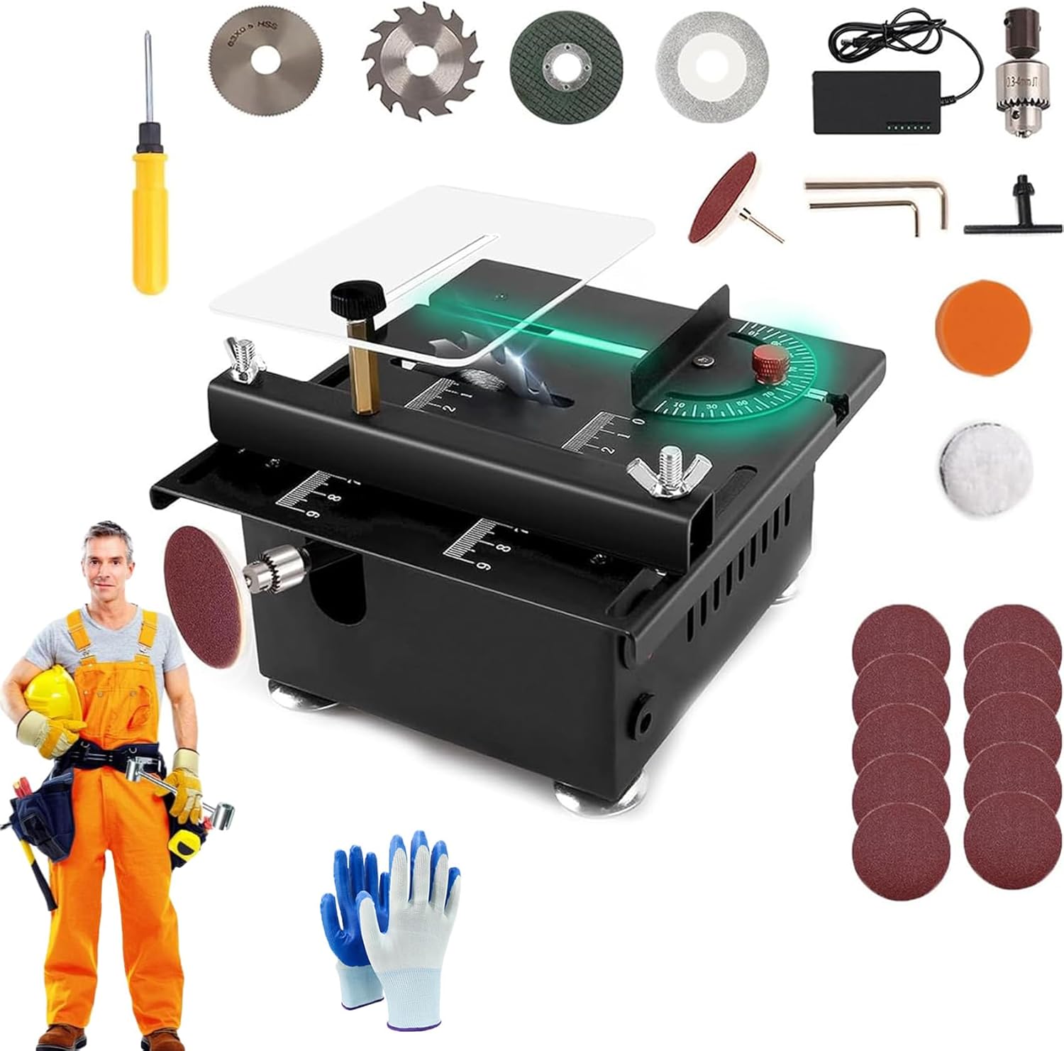 Mini Multi-functional Table Saw, Mini Table Saw for Crafts, Mini Table Saw, Mini Table Saw for Wood Cutting, Adjustable Cutting Sanding Engraving Drilling All-in-One Machine (A)