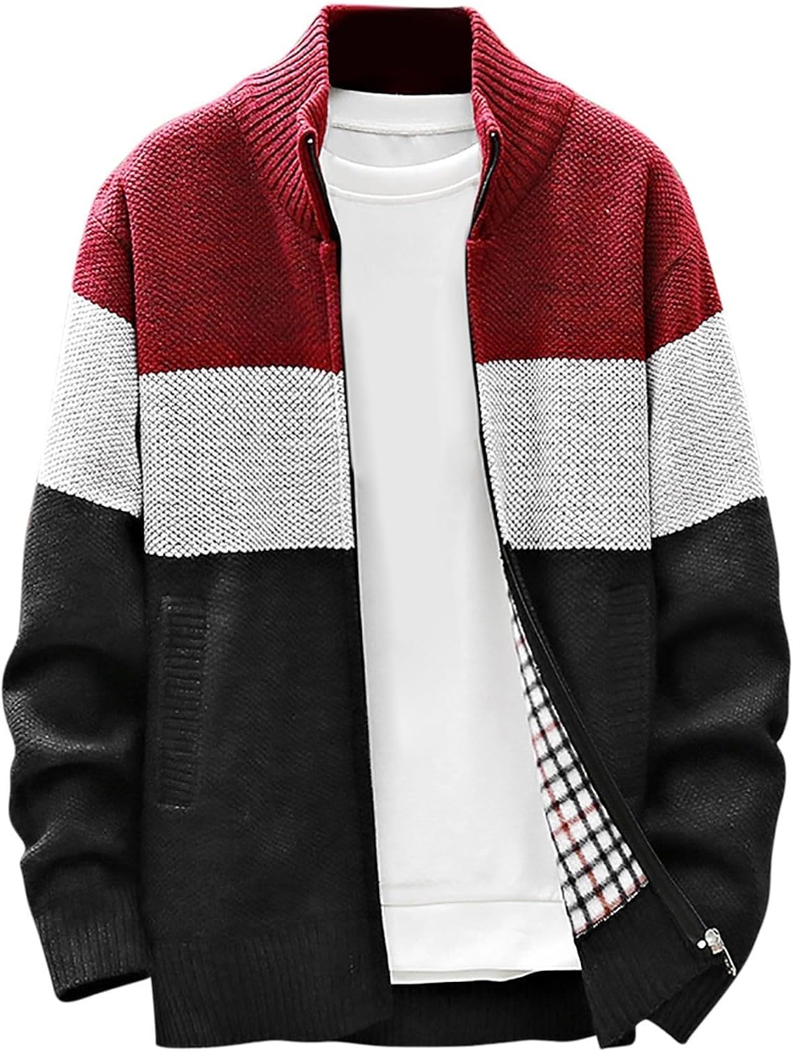 Ymosrh Men's Casual Cardigan Sweater, Long Sleeve Zip Up Fall Winter Thermal Warm Knitted Sweater Coat, L-4XL