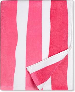 cabanana Large Beach Towel Oversized - 35 x 70 Inch Cotton Pool Towel, Soft Thin Velour Swim Towel for Adults Stripes Pink