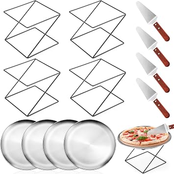 12 Pcs Pizza Pan Riser Stands Tray Set,Silver,Square