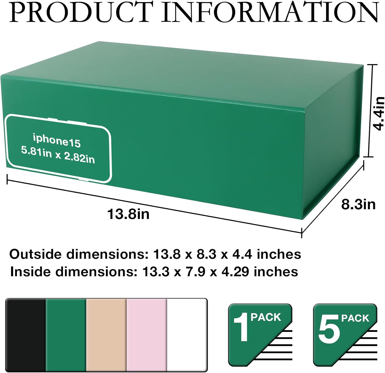 Green Christmas Gift Box with Magnetic Lids 13.8x8.3x4.4 in, Bridesmaid Groomsman Proposal Box, Large Rectangle Storage Box 5 Pack Green 1 Count (Pack of 5)