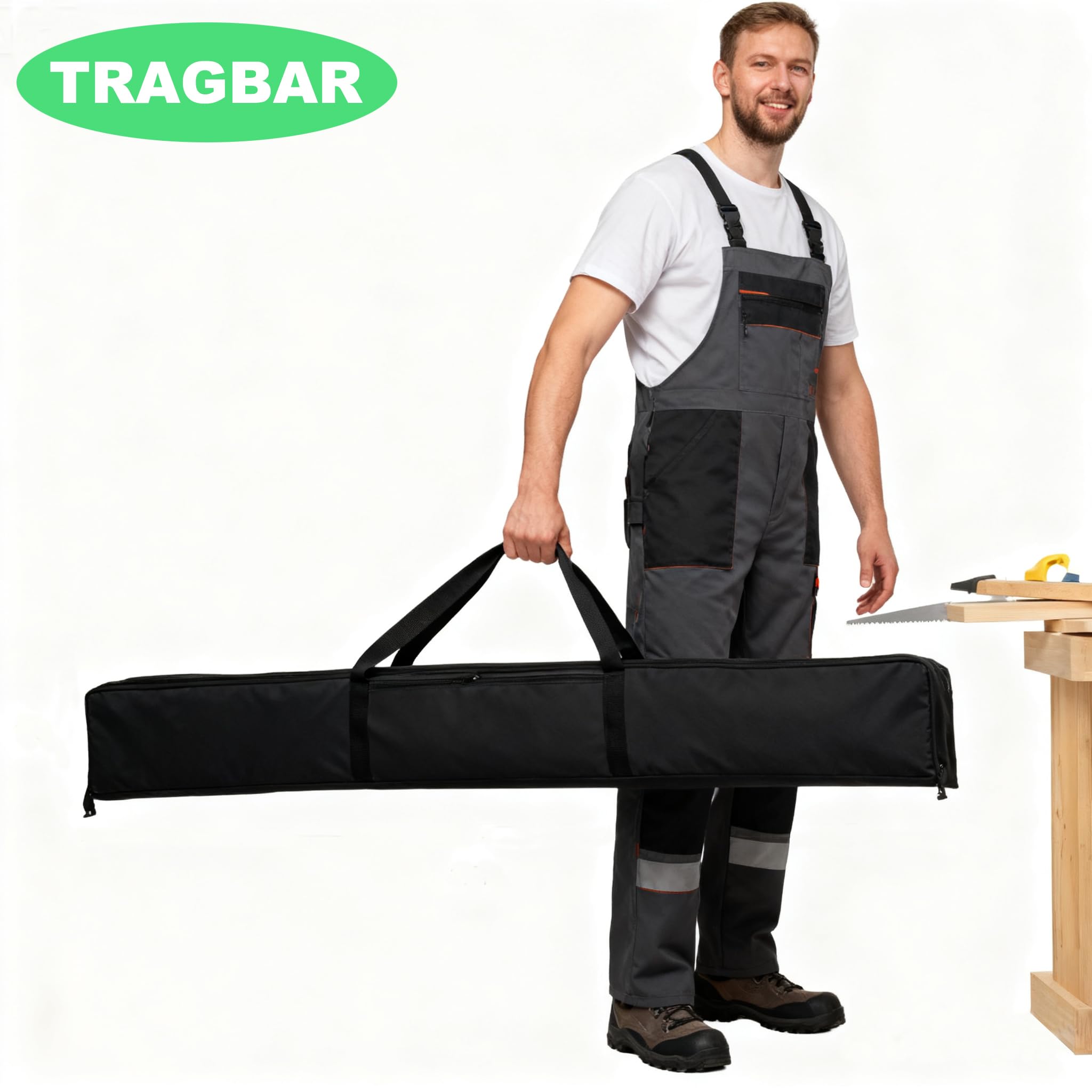 Führungsschiene Tasche 1.6m, für Bis zu 2 Schienen 1100mm/1400mm/1500mm, Plus-Version, ‌Kompatibel mit Bosch, Makita und Festool‌, 600D Oxford Gewebe‌ mit ‌3-Lagen-Dämpfung, Schultergurt‌ und Zubehörf