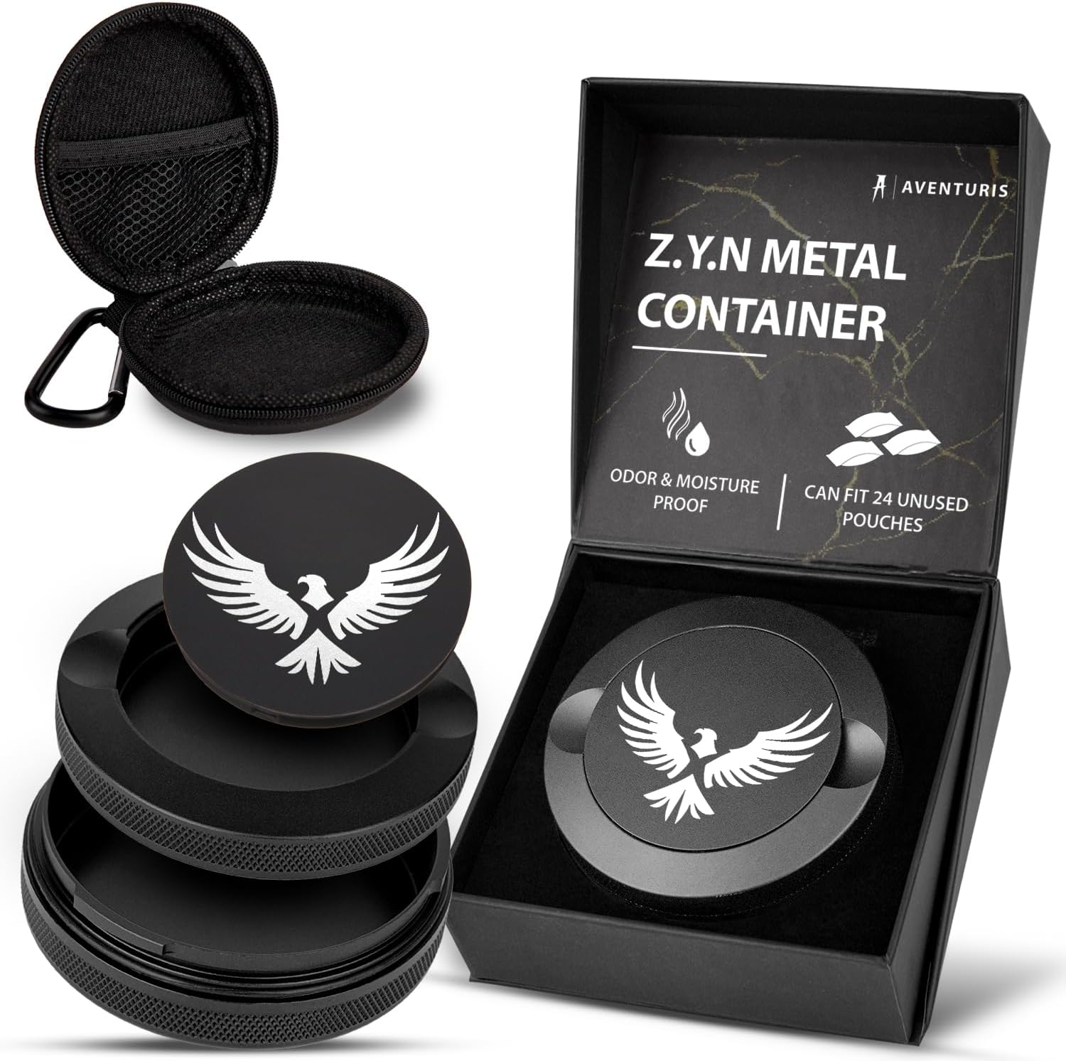 Premium Zyn Metal Can - Waterproof, Moisture & Odor Proof - Metal Zyn Container - Dip Can, Zyn Tin, Zyn Holder with Knurled Edges, Aluminum Zyn Can & Organizer