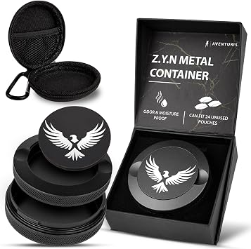 Premium Zyn Metal Can - Waterproof, Moisture & Odor Proof - Metal Zyn Container - Dip Can, Zyn Tin, Zyn Holder with Knurled Edges, Aluminum Zyn Can & Organizer
