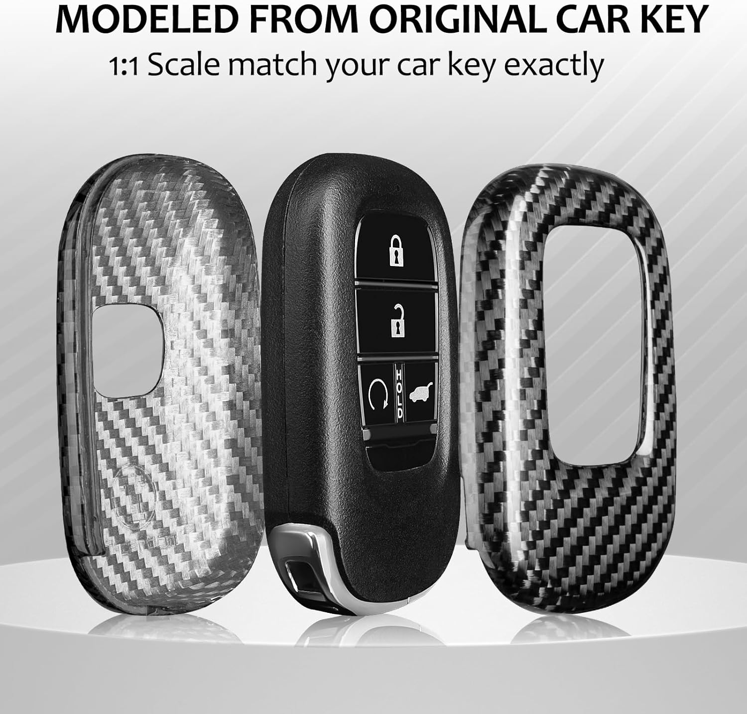 T-carbon Key Fob Cover Compatible with Honda,Real Carbon Fiber Key Case fits for Honda Civic Type R Accessories,fits for Accord Civic HR-V CR-V Pilot Sport Accessories,Silver Black
