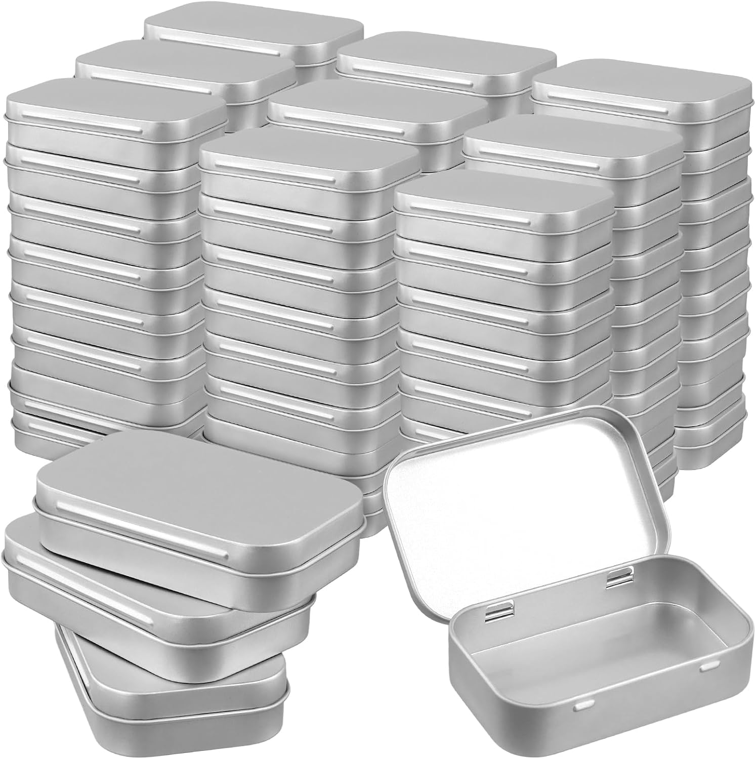 100 PCS Small Rectangular Hinged Tin, 3.7 x 2.3 x 0.8 inch Empty Tins Box, Metal Box Hinged Containers with Lid for Candies, Crafts, Jewelry