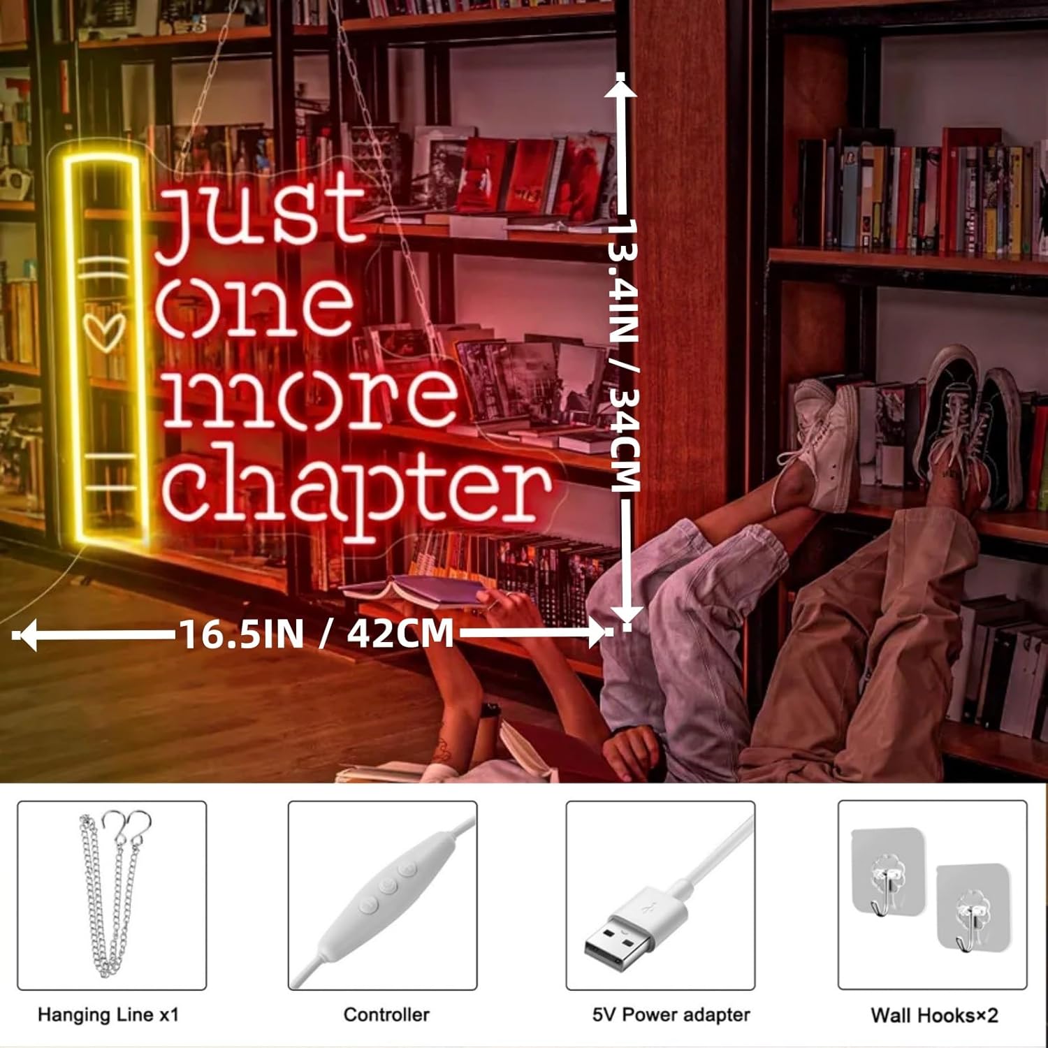Just One More Chapter Neon Sign, Book Lover Gift, Book Room Decor, Custom Neon Sign, Gifts for Bookworms, Book Reader Sign, Book Wall Art for Book Club Classroom Read Corner Kid's Reading Study Room