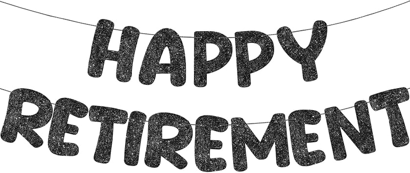 Fulmoon Pre Strung Happy Retirement Banner Glitter Retirement Sign Funny Official Retired Decor Party Decorations Supplies for Men Women Gifts Black