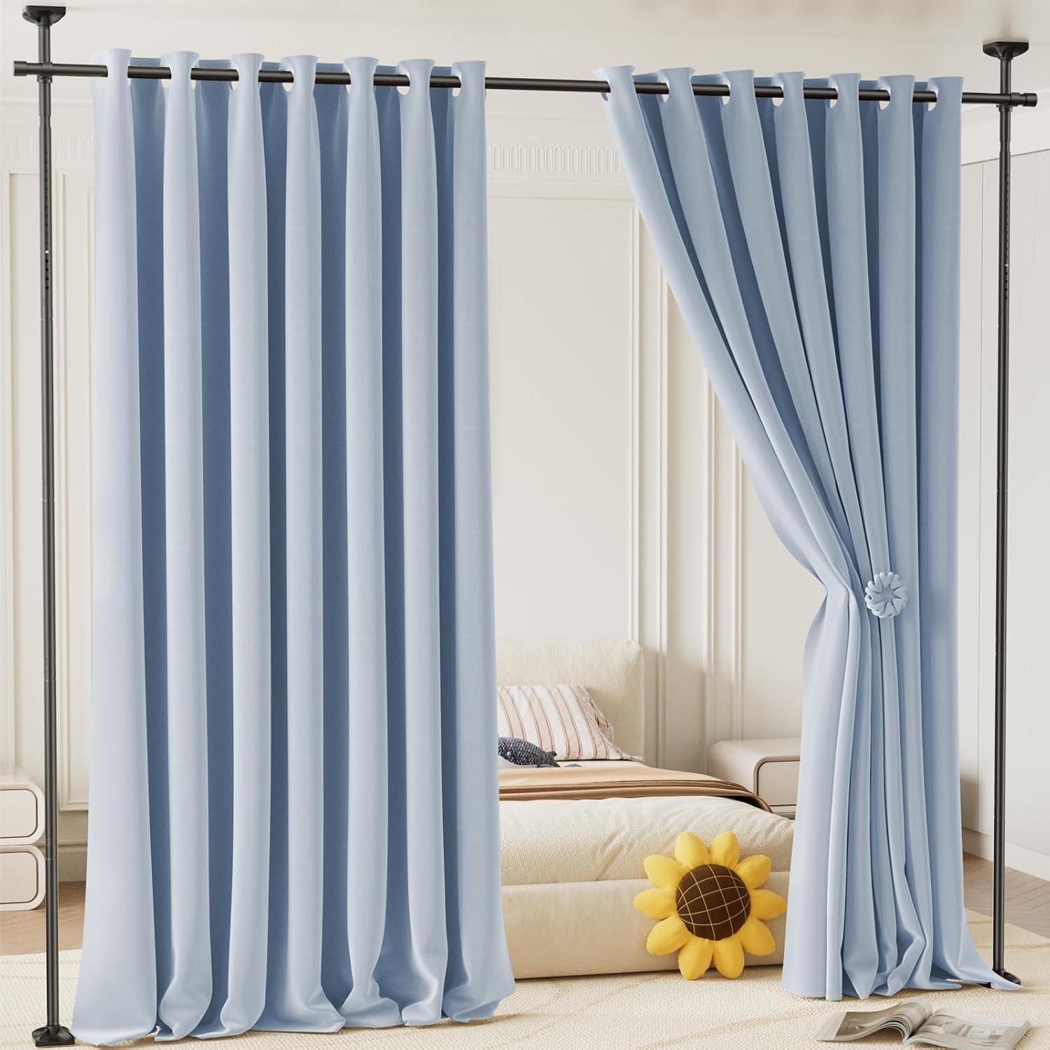 Yeabett Room Divider Curtain Rod, No Drilling Partition Room Dividers 122-305cm(H) 70-177cm(W) Adjustable