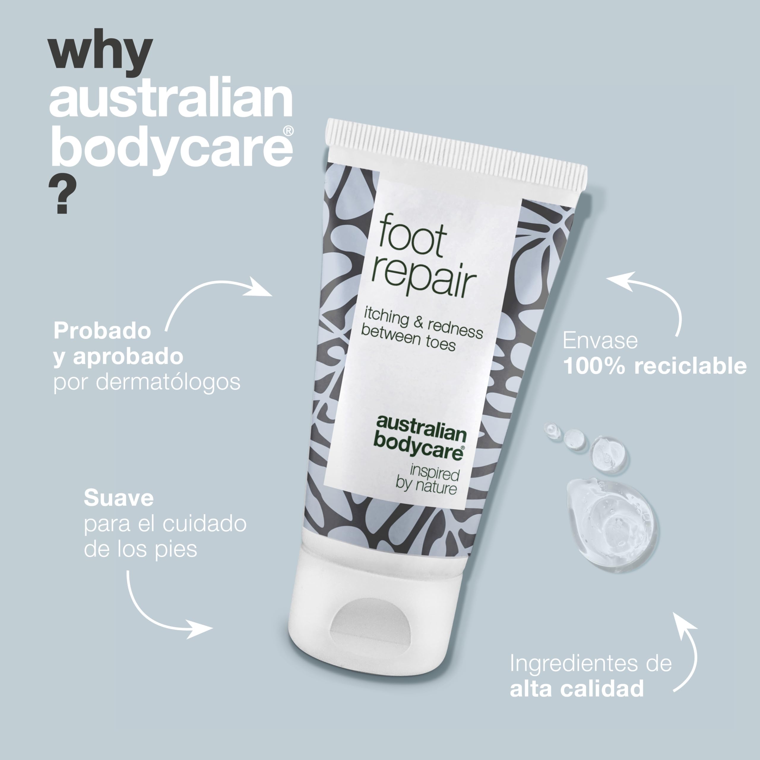 Tea Tree Oil Australian Bodycare Gel natural de reparación de pies para pedicura con pie de atleta y picazón, el ungüento actúa contra la picazón, ardor y enrojecimiento rápidos
