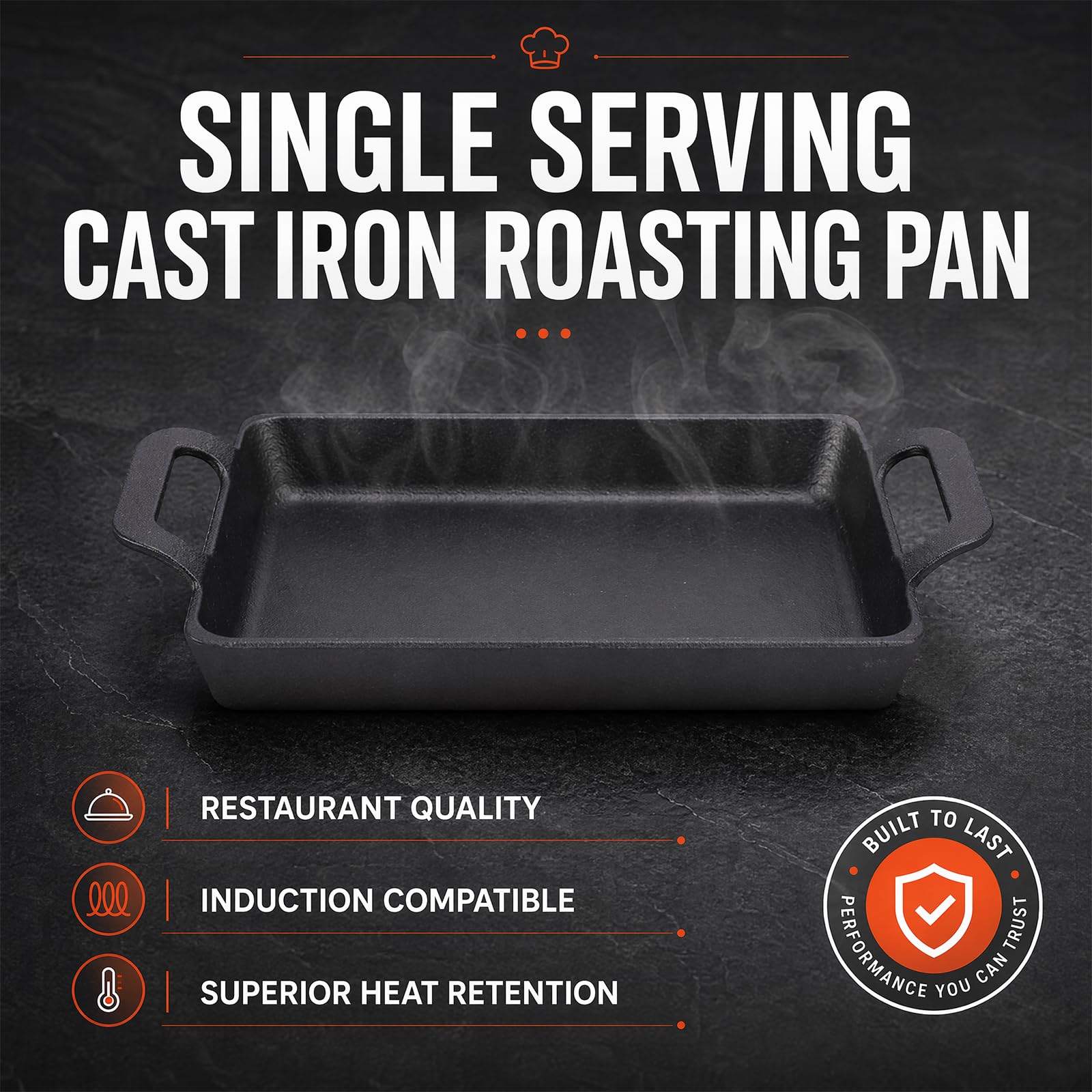 FARYODI Padella in ghisa a induzione, 24 x 17 cm, per bistecca per forno, barbecue a gas, griglia a carbonella, rettangolare con 2 manici, adatta per forno a induzione a gas, ceramica e campeggio