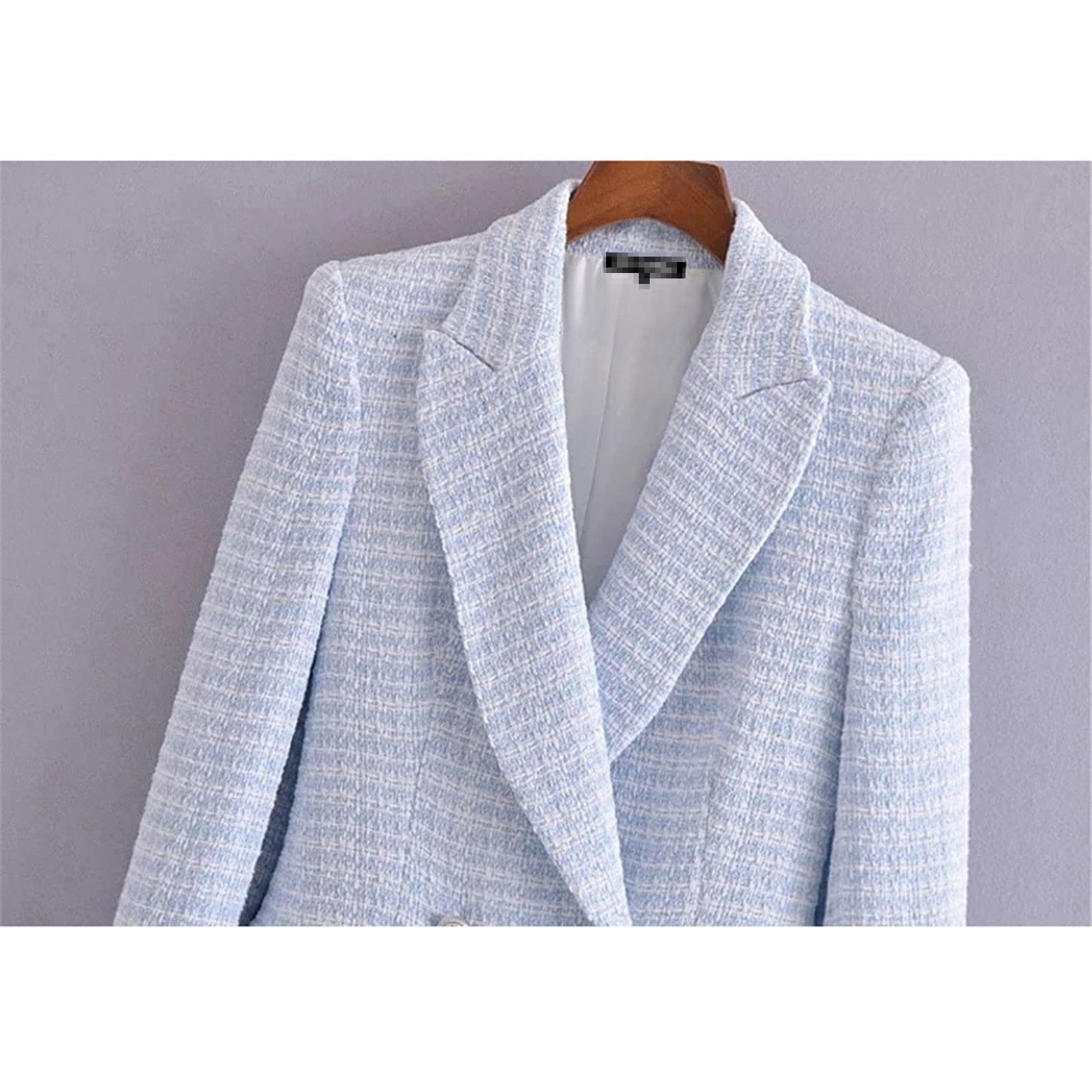 Donne Moda Doppio Petto Tweed Check Blazer Cappotto Vintage Manica Lunga Tasche Giacche Femminili