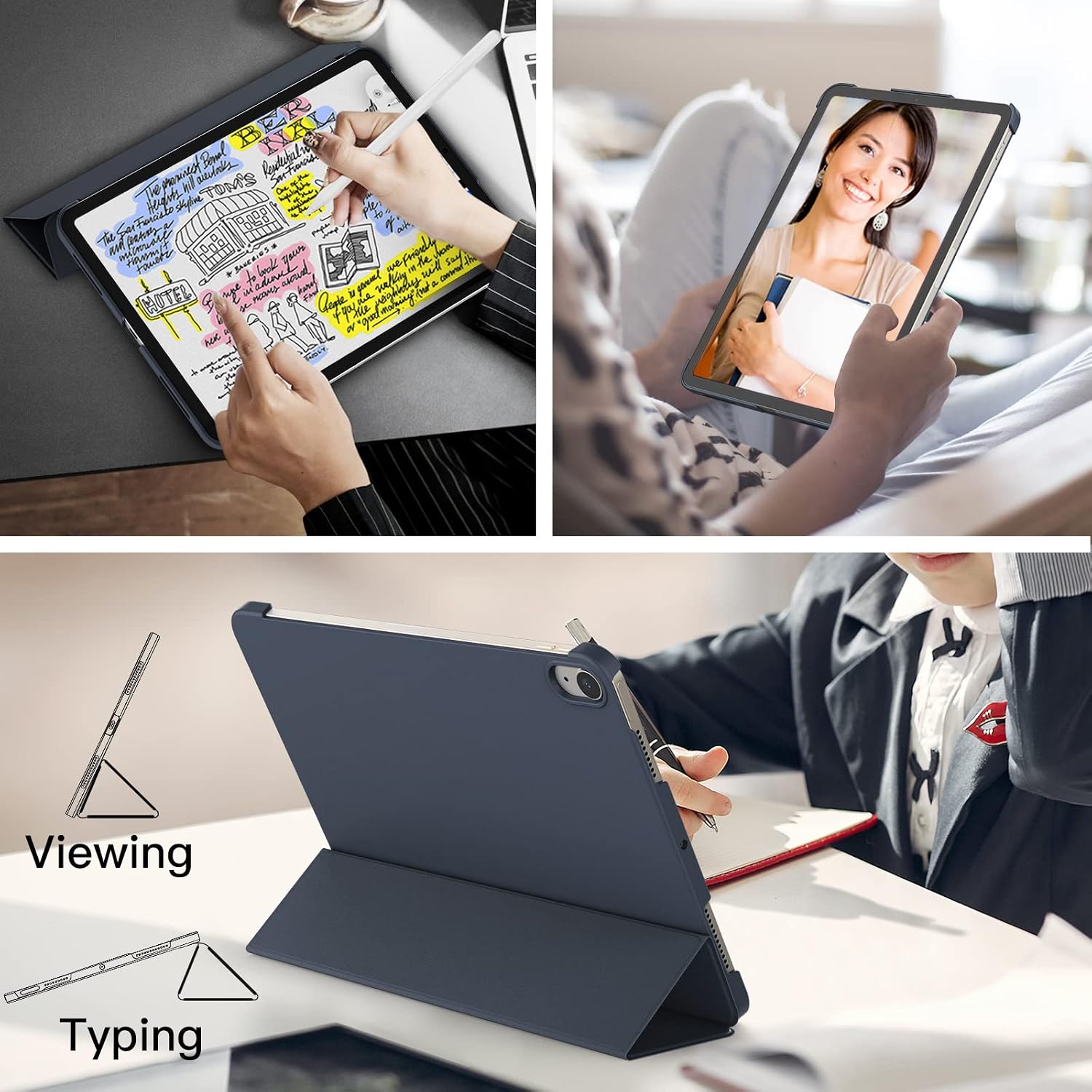 JETech Case for iPad Air 5/4 (2022/2020 5th/4th Generation 10.9-Inch), Protective Hard Back Shell Soft-Touch Tablet Stand Cover, Auto Wake/Sleep (Navy)