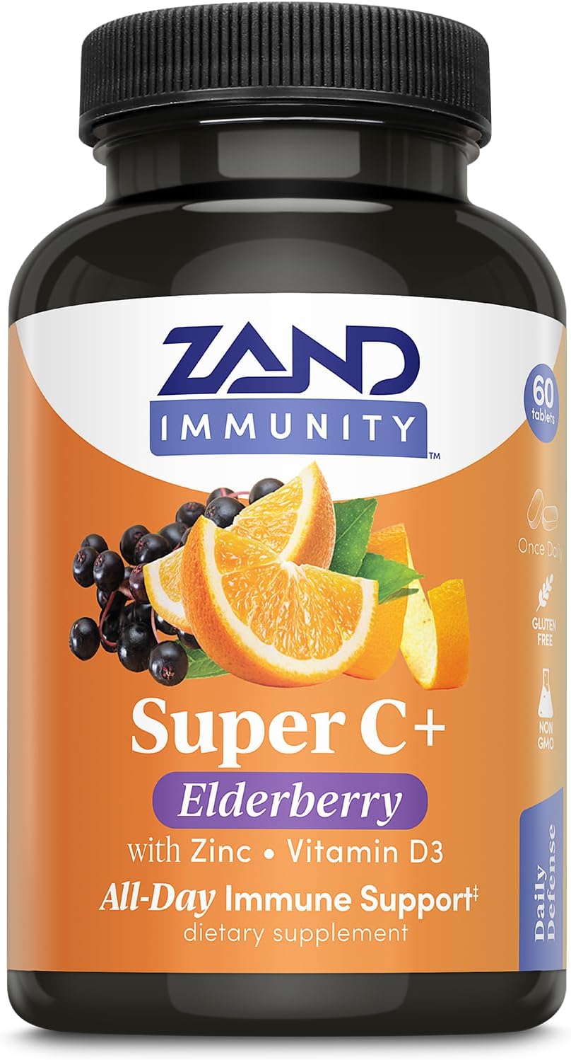 Immunity Super C+ with Elderberry, All Day Immune Support, 1000mg PureWay-C Vitamin C Plus Zinc & Vitamin D-3, Enhanced Absorption, 60 Tablets, 30 Servings