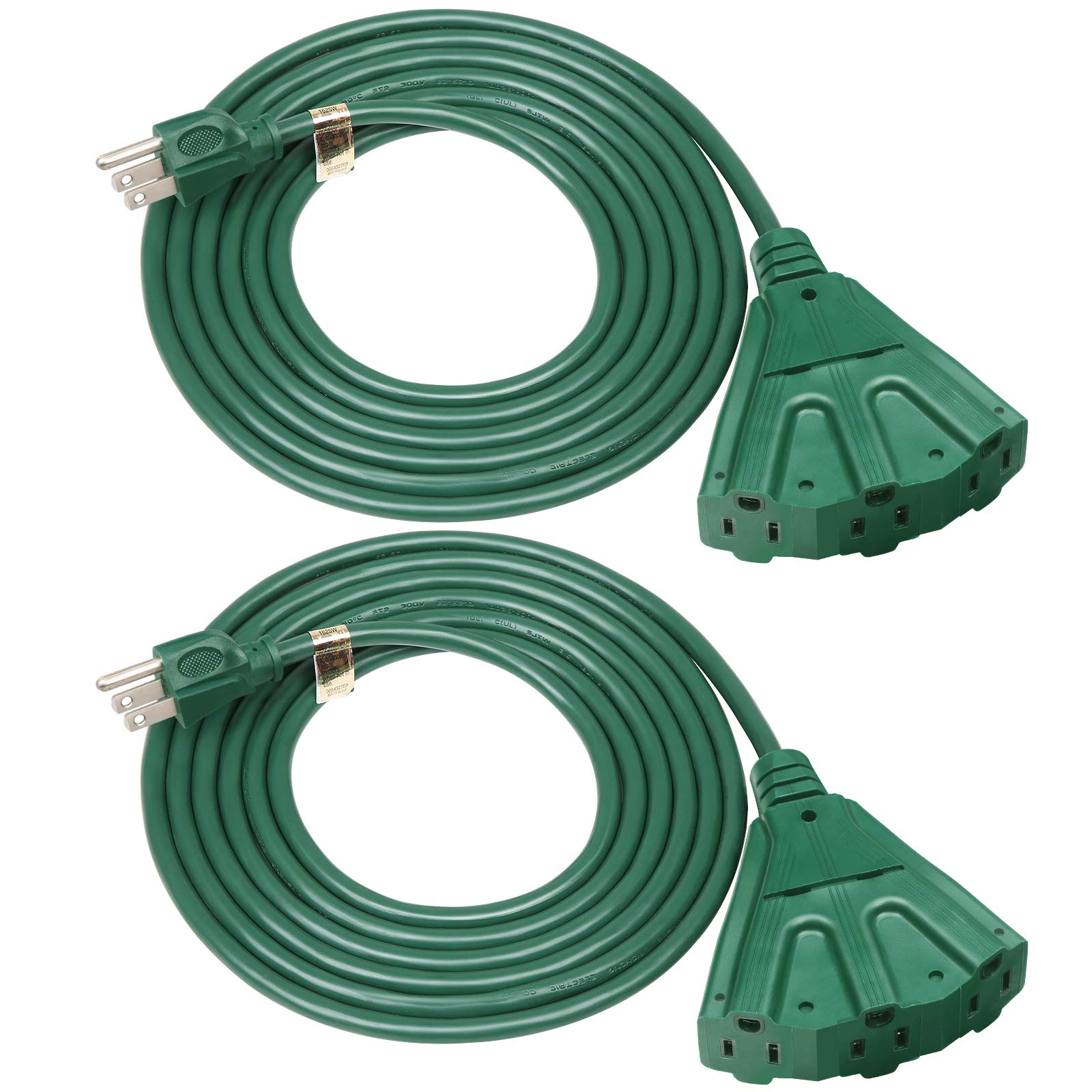 DEWENWILS 10 FT Green Outdoor Tri-Tap Extension Cord Splitter ...