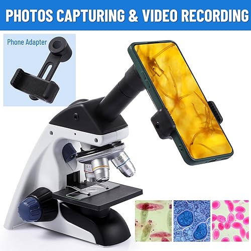 Miniatura 4 de eLabPal Microscopio para adultos y niños, microscopio compuesto 40X-2000X con iluminación LED dual, juego de diapositivas de microscopio y adaptador