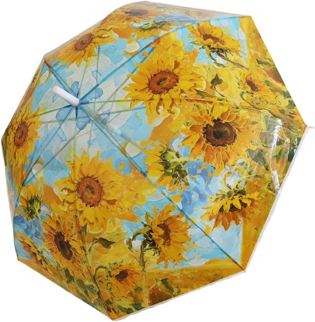 2 Pcs/Set Women's Artistic Sunflower Transparent Umbrella - 8-Rib Automatic Open Stick Umbrellas, Compact Travel Umbrella for Weddings, Photo Shoots, Bridal Gifts & Outdoor Events - Elegant Hand