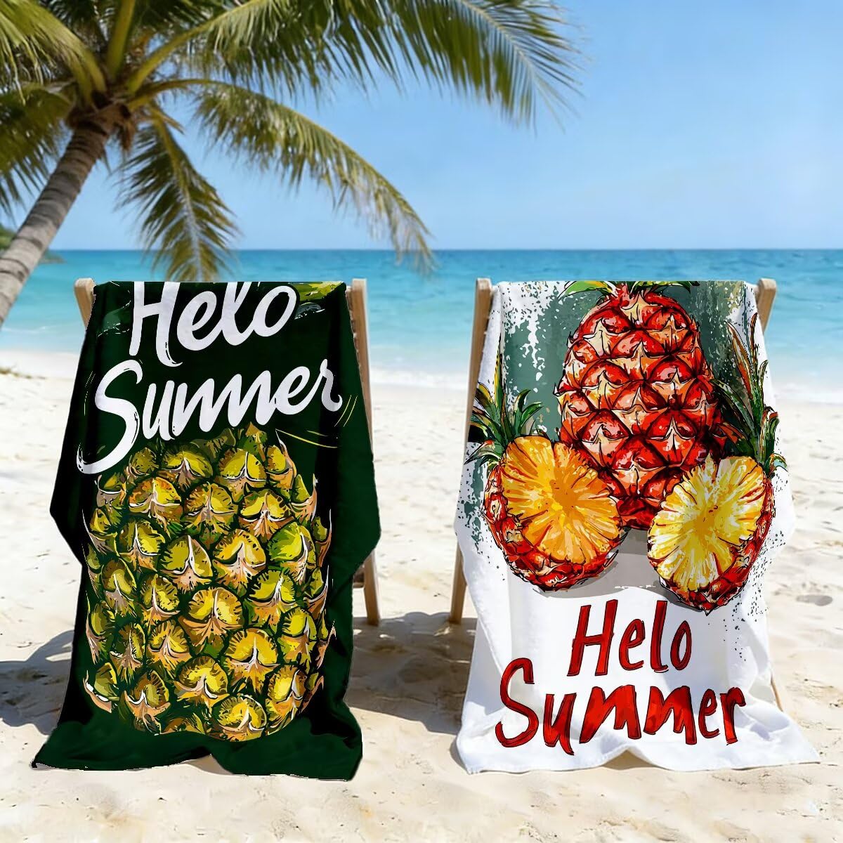 Toalla Playa 100x200 cm, Toalla Gimnasio Microfibra Secado Rapido, Juego de 2 Antiarena Toallas de Playa, Ligera Compacta Toallas Microfibra Grande para Viaje, Regalo Hombre Regalo Mujer (Piña) -4981