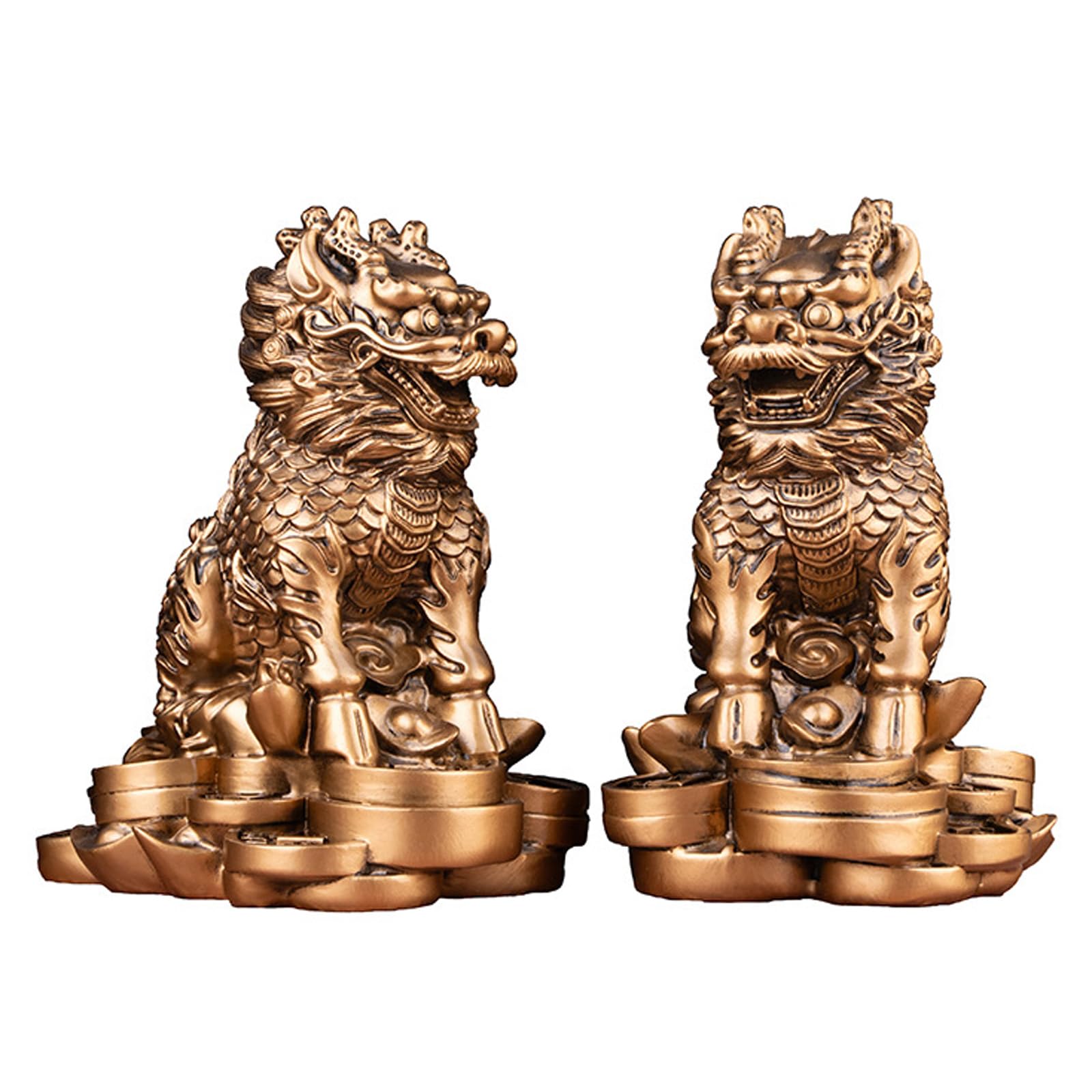 Wxmyozr Bronze A Pair Of Feng Shui Chi-Lin/Kylin Statues, Resin Kirin Chinese Unicorn Wealth Prosperity Figurine For Home Office Decoration Attract Wealth And Good Luck,,10Cm