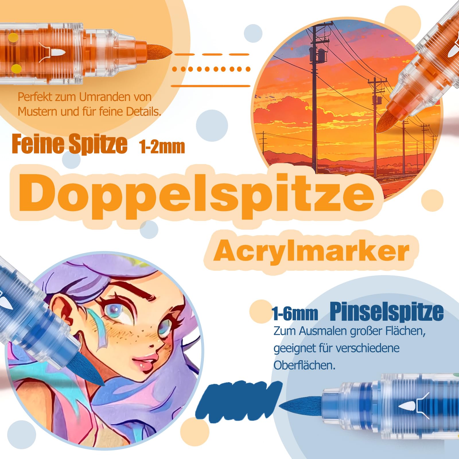 Auslaufsichere acryl stifte, acrylmarker set mit Dual-Spitze, 80 hochdeckende Farben, anti-austrocknend, robuste Spitzen, mit Etui für Holz, Glas, Stein, Leinwand