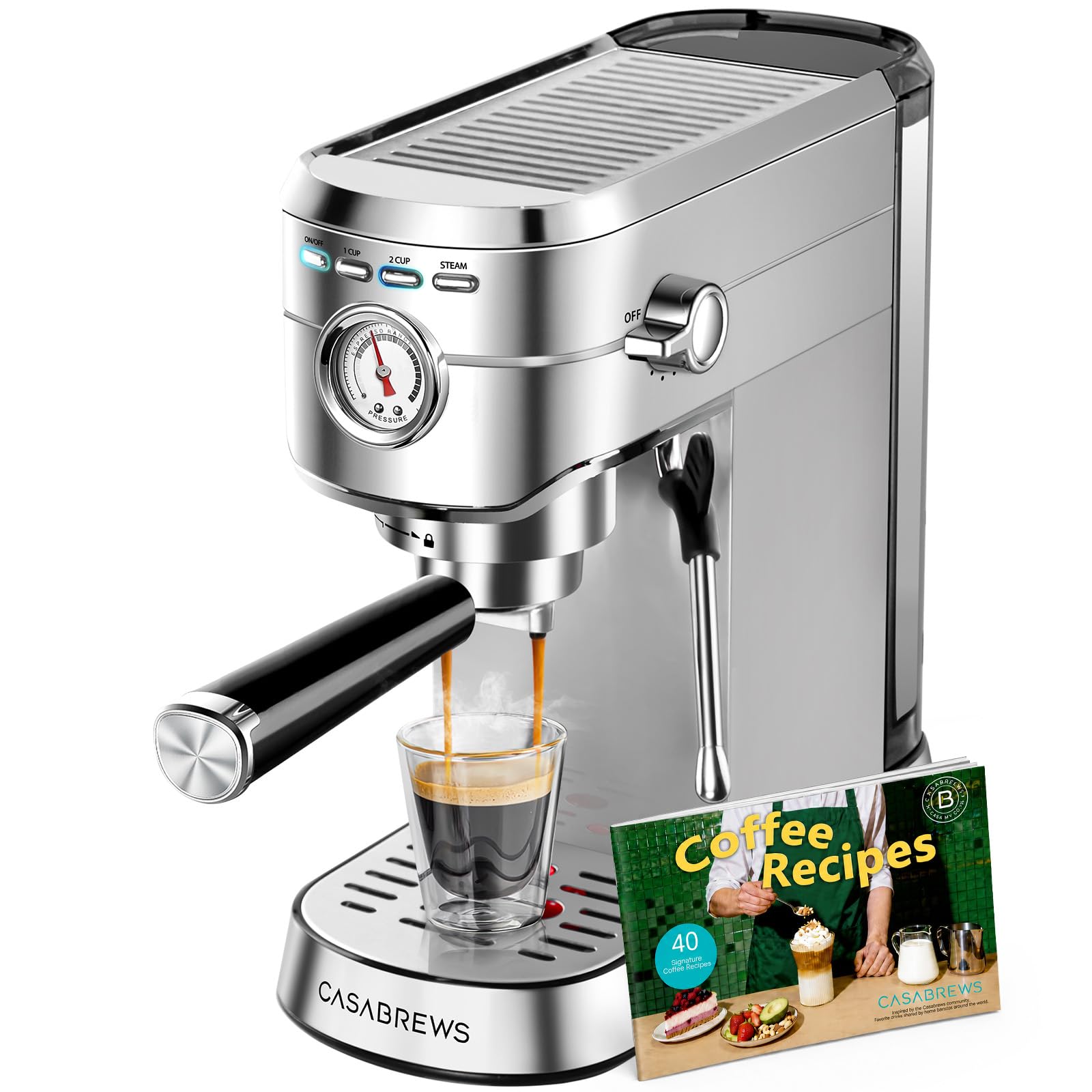 Photo 1 of CASABREWS CM5418 Espresso Machine 20 Bar, Compact Espresso Maker with Steam Milk Frother, Stainless Steel Coffee Machine with 34oz Removable Water Tank for Cappuccino, Small Latte Machine, Silver