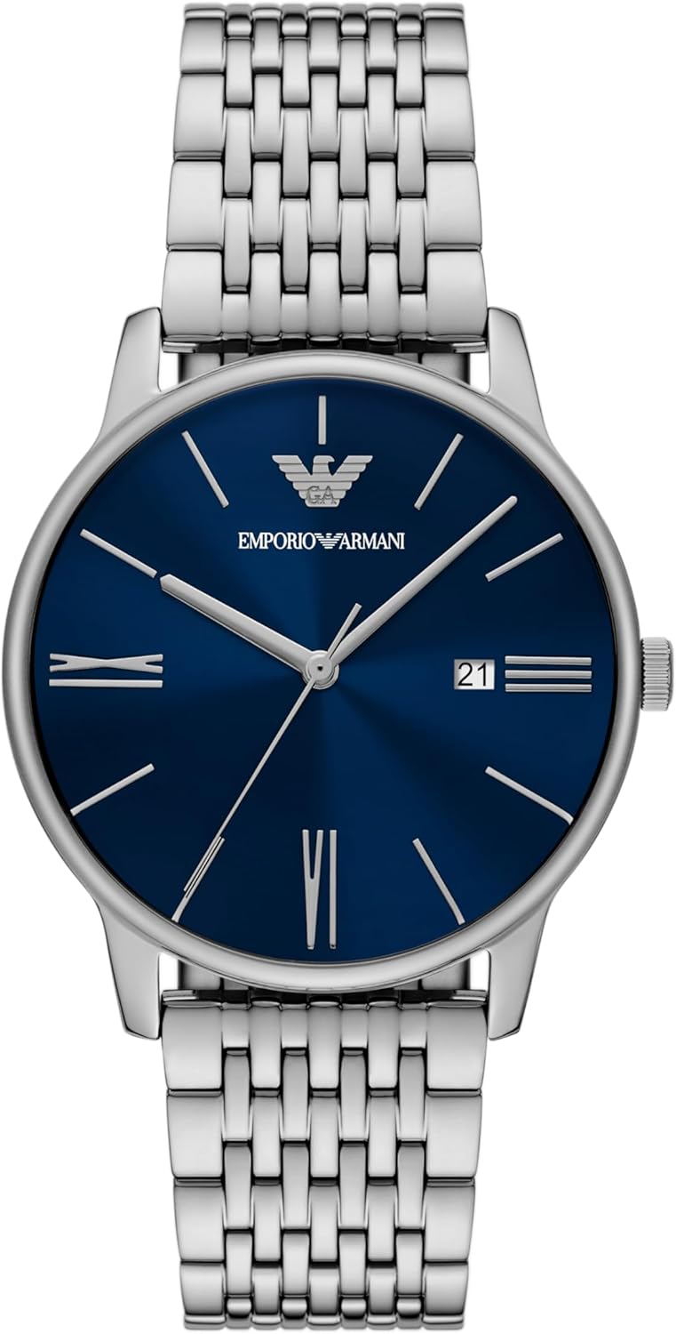 Emporio Armani Men's Three Hand Watch with Stainless Steel or Leather Band; Dress Watch for Men
