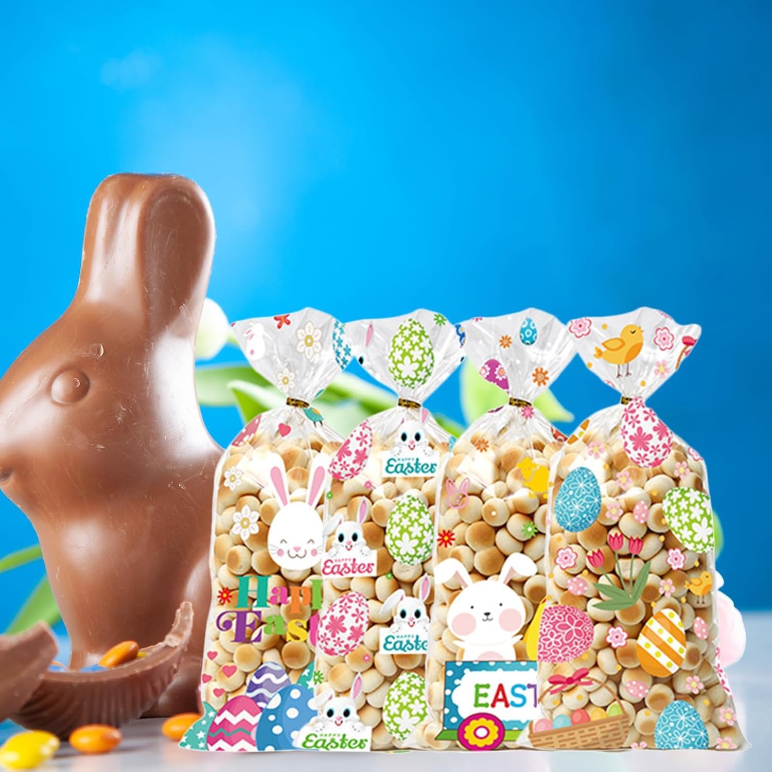 120 Sacchetti Cellophane Pasqua 6 Stili Con Laccetti | Per Caramelle E Bomboniere - 2