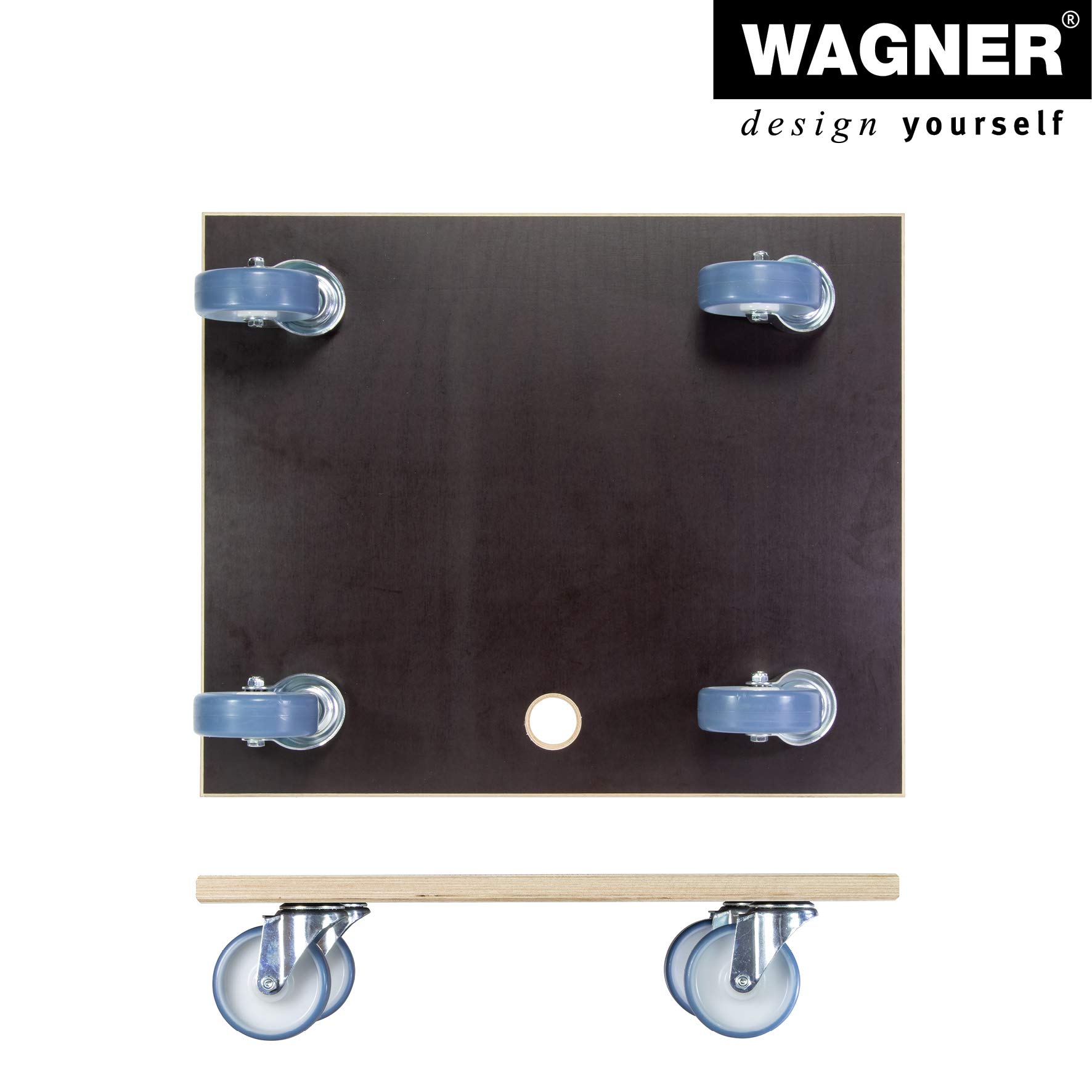 WAGNER Transportroller Transporthilfe 1145 I Schichtholz 24 mm mit Grip I 59 x 49 x 15 cm, Tragkraft 500 kg I Schwerlastroller für Umzug, Werkstatt, Handwerk I Rollbrett Softrollen I FSC® I Made in DE