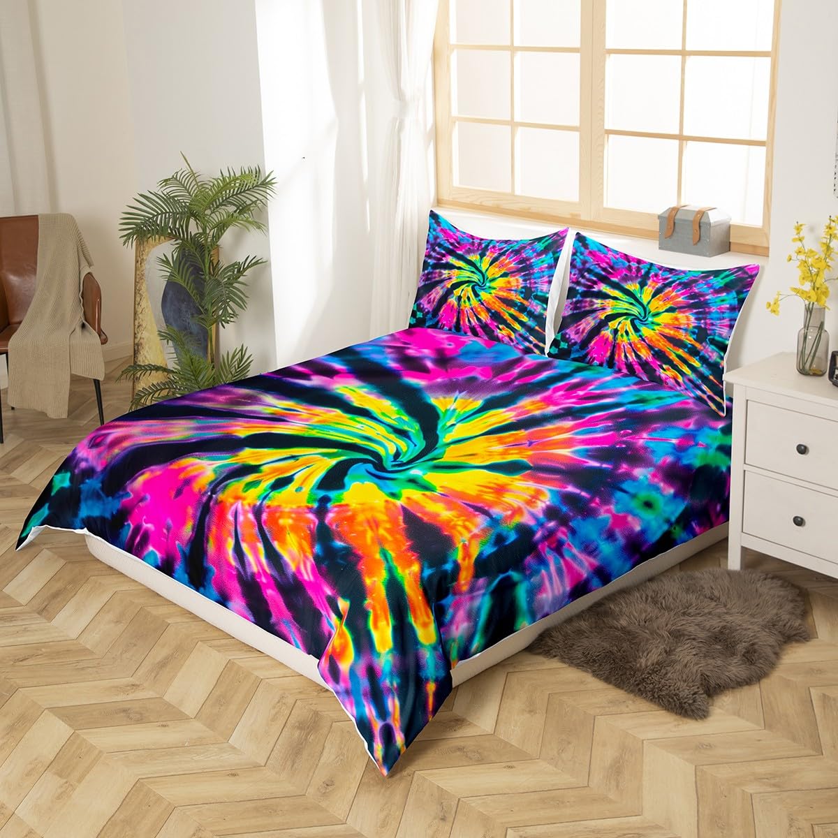 Erosebridal Tie Dye Duvet Cover Colorful Tie Dye Comforter Cover Watercolor Spiral Swirl Quilt Cover for Kids Abstract Pattern Print Bedding Set Twin Size 1 Duvet Cover with 1 Pillow Case