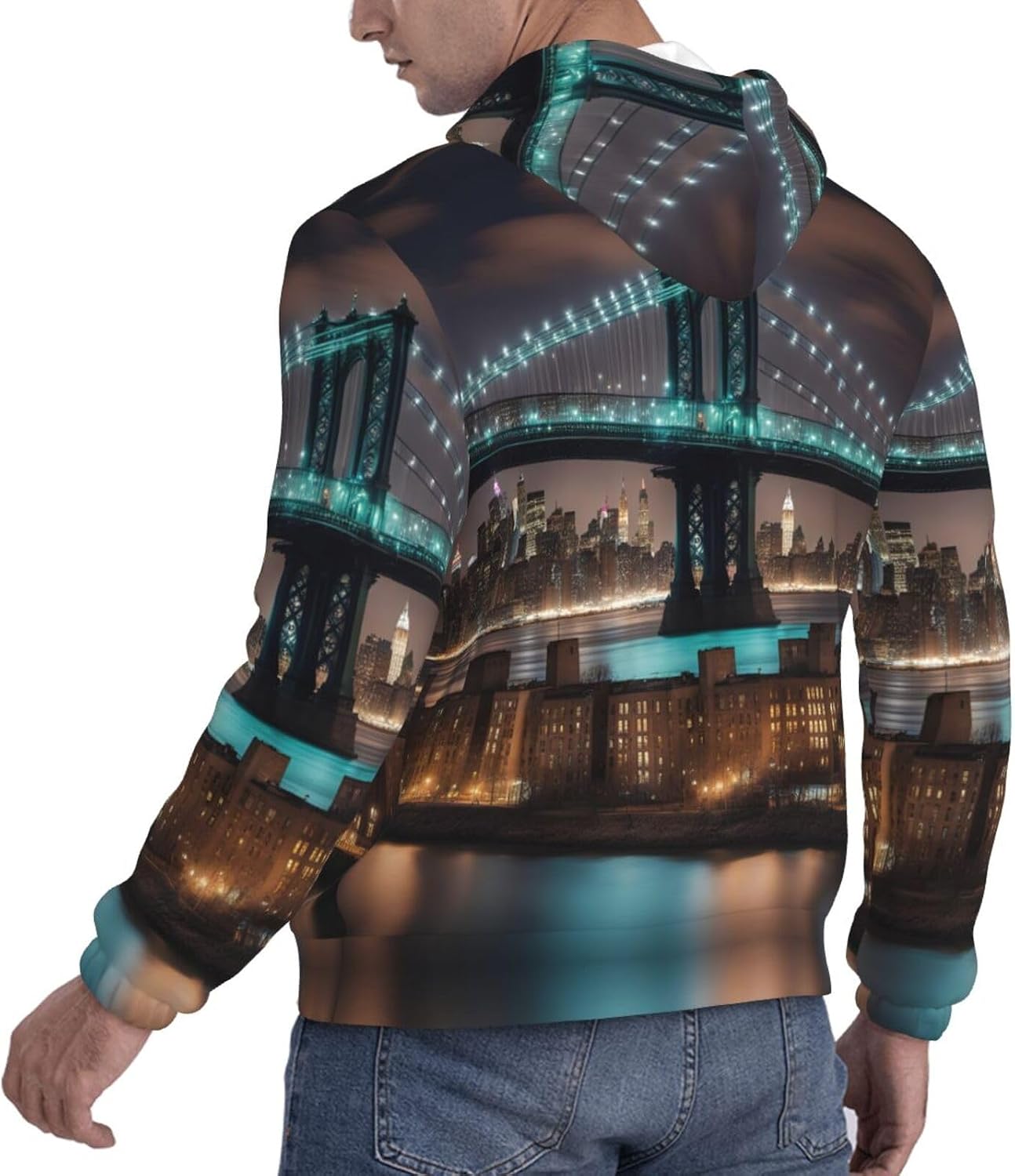 New York Manhattan Bridge Night print Men's novelty hoodie print sweatshirt for casual pullovers for both men and women Black