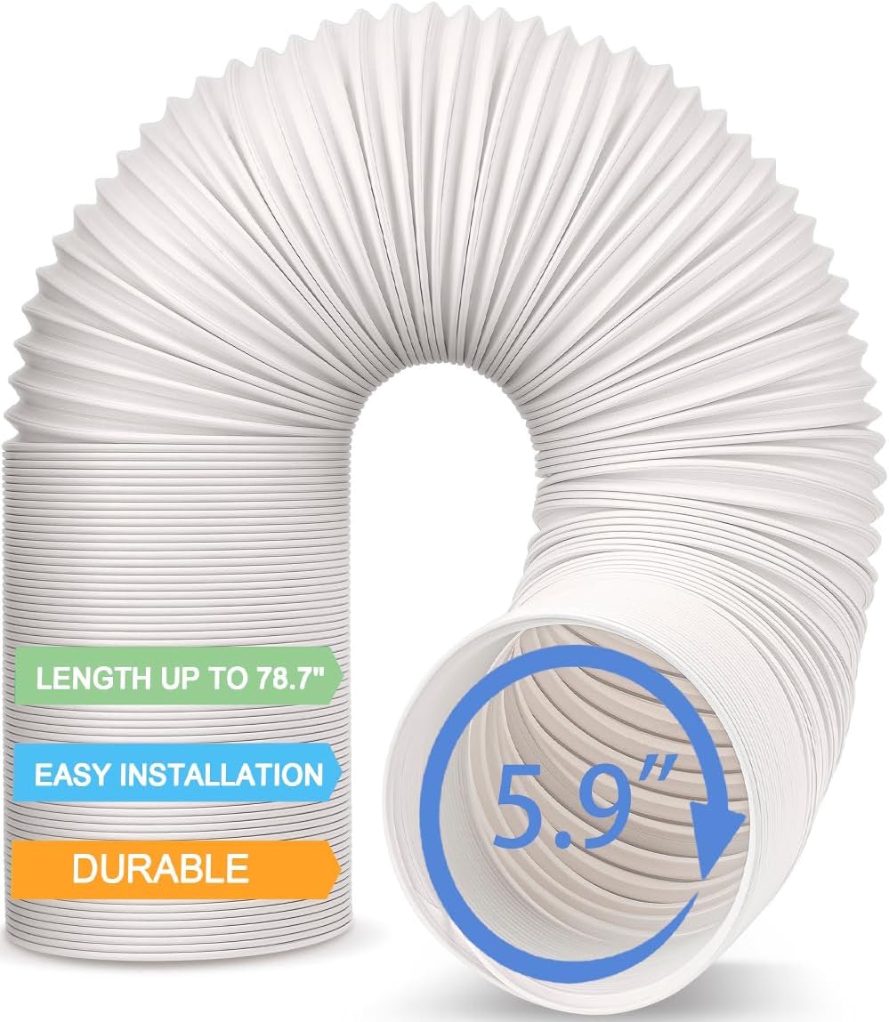 Jin&Bao Air Conditioner Vent Hose, Portable Exhaust Duct with 5.9’’ (6‘’) Diameter, Counterclockwise Rotation, Length up to 78 Inches, Universal Replacement AC Hoses