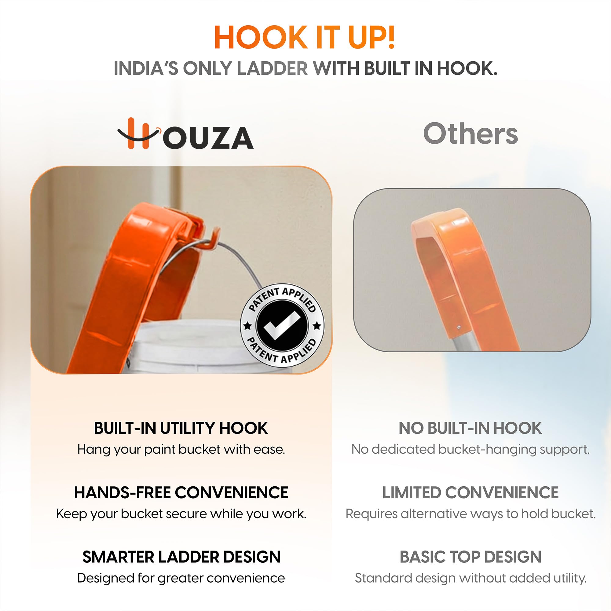 HOUZA Aluminium Ladder for Home 6 Steps Foldable with Railing & Anti-Skid Wide Steps | 6 Step Ladder for Home Use, Kitchen & Household | 250 Kg Load Capacity Folding Ladder | 5 Year Warranty (Orange) — Amazon image 4