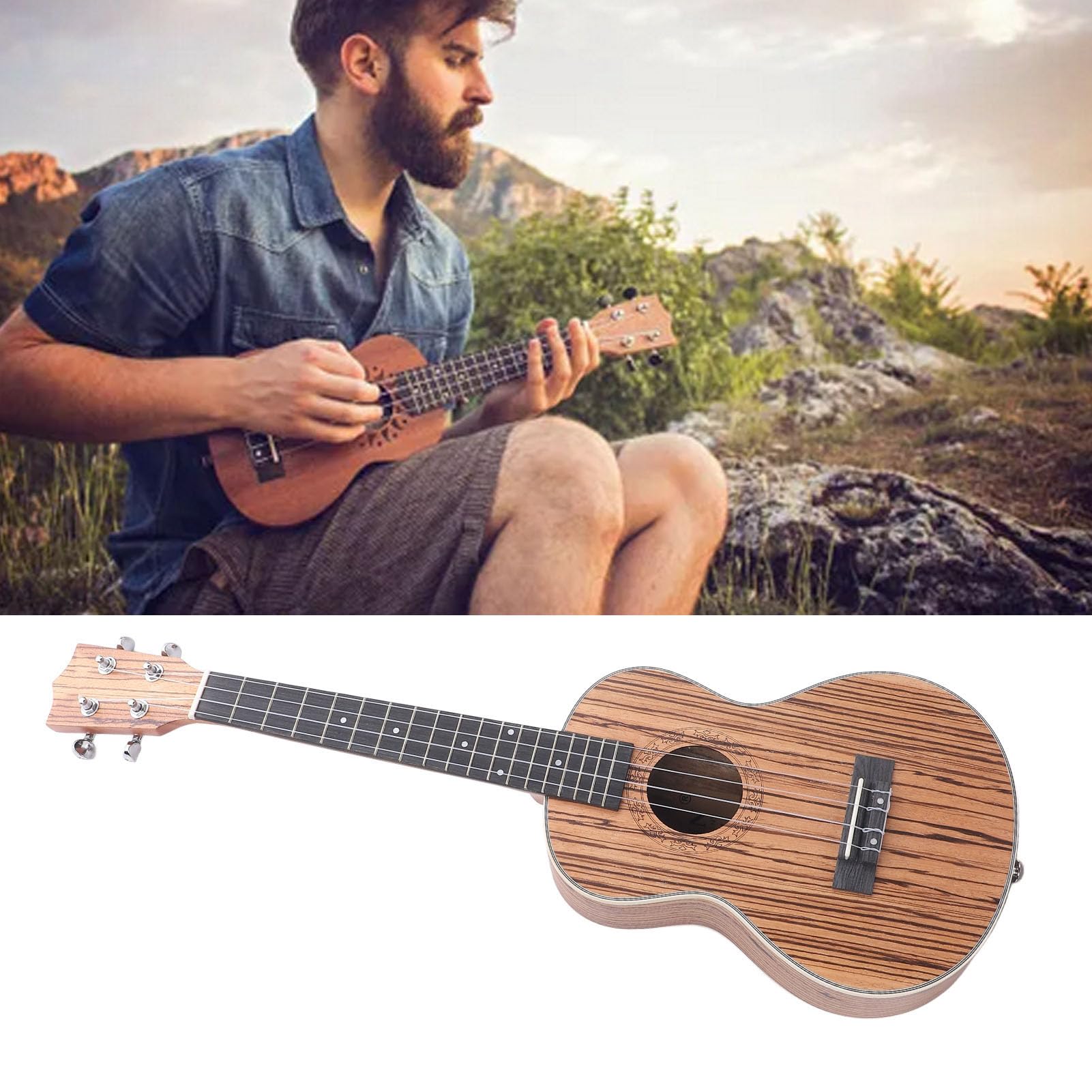 Ukulele Tenor de 26 Pulgadas, Ukulele de Madera Cebra con Rico Sonido y Bolsa, Correa, Sintonizador, 4 Cuerdas de Nylon Adicionales, 2 Selecciones para Todos los Jugadores de