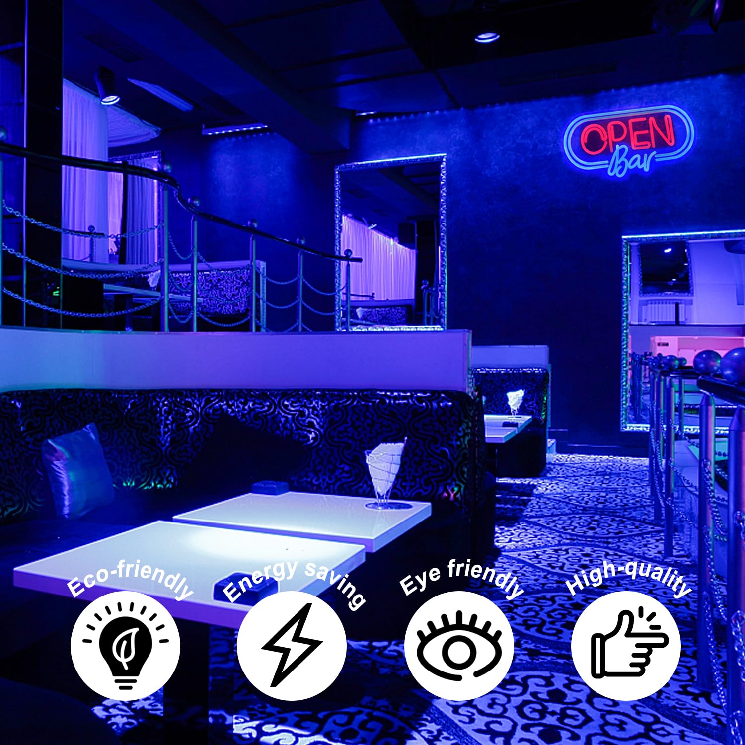 Bar Open Neon Sign Bar LED Sign Dimmable Open Neon Light Blue Red Letter Neon Wall Sign Business Neon Light Up Sign for Bar Pub Hotel Shop Club Man Cave Decor Party Sign Wall Art - Image 4
