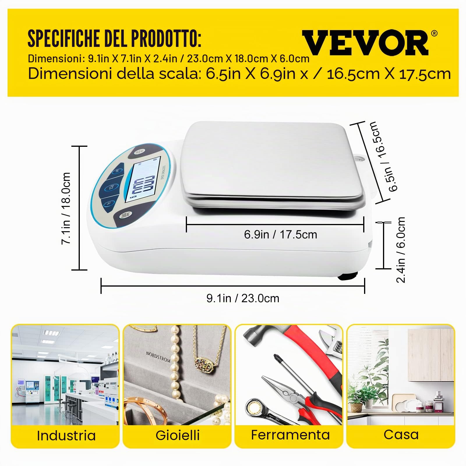 VEVOR Bilancia Analitica Digitale per Laboratorio Max Capacità 5000g, Bilancia Chimica Alta Precisione 0.01g, Tecnica applicata a Laboratori, Università, Aziende, Industrie, Gioiellieri, bianco