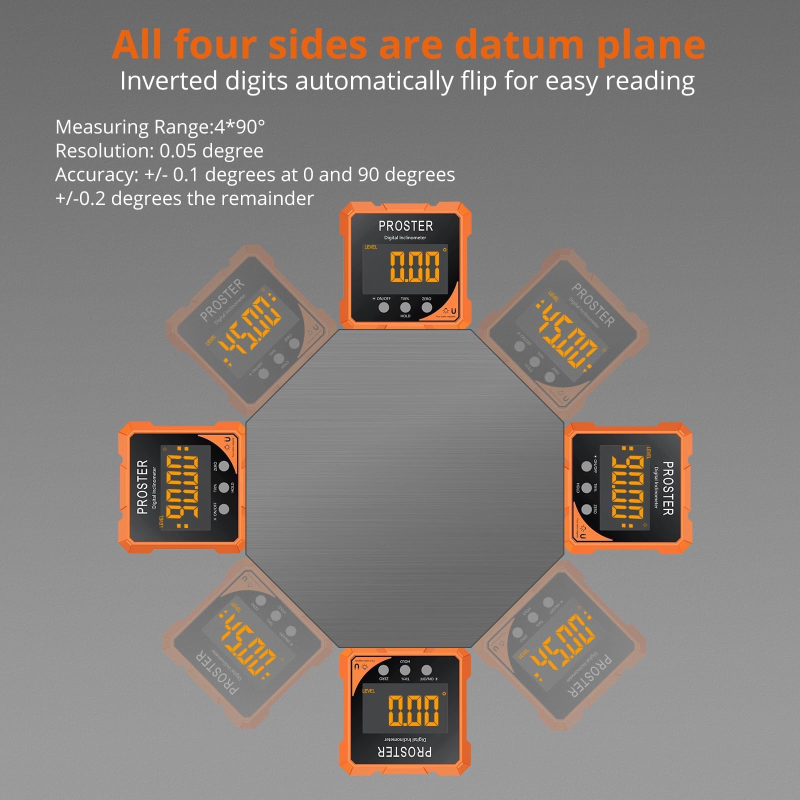 Digitale hoekzoeker, LEERCHUANG niveau hellingmeter gradenboog laser niveau W 5-zijdig sterk magnetisch & type-C opladen, oplaadbare digitale hoekmeter/gradenboog voor houtbewerking, timmerwerk, bouwen