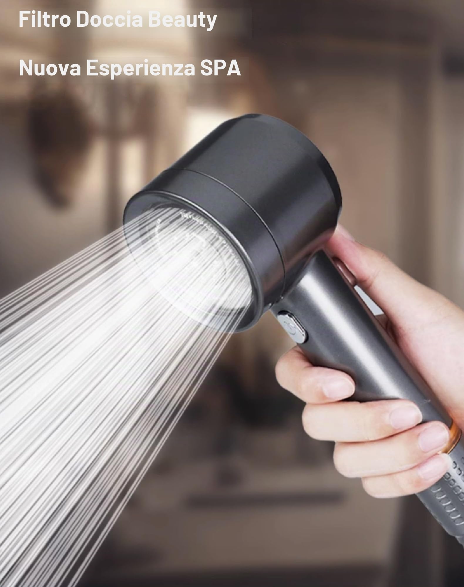 Soffione Doccia con Tubo e Supporto 1.5m: Doccetta Alta Pressione con Filtro Anticalcare per Locatori e Pulizia Bagno (Nero)