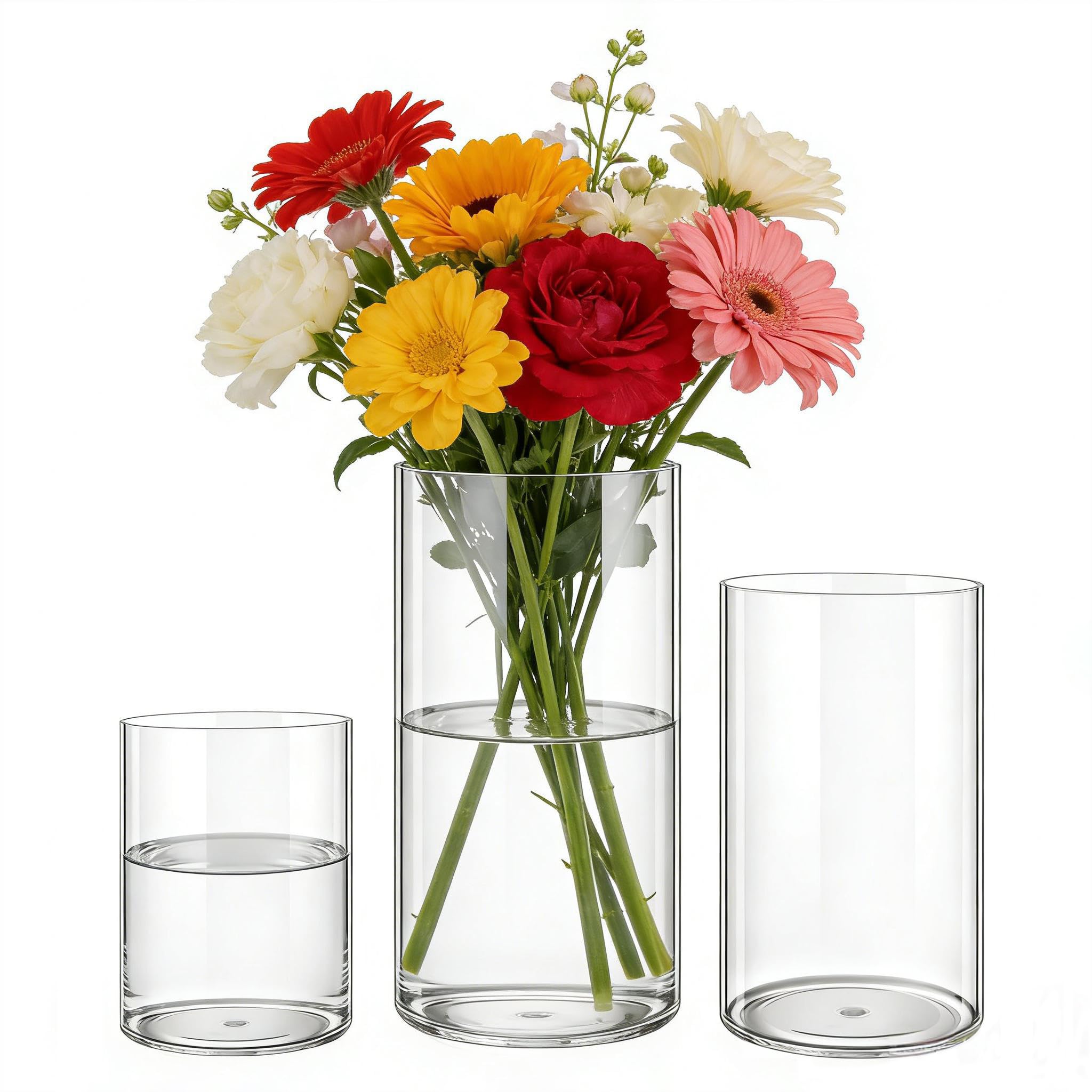 Vase transparent flottant en acrylique de table lot de 3 vases cylindriques décoration