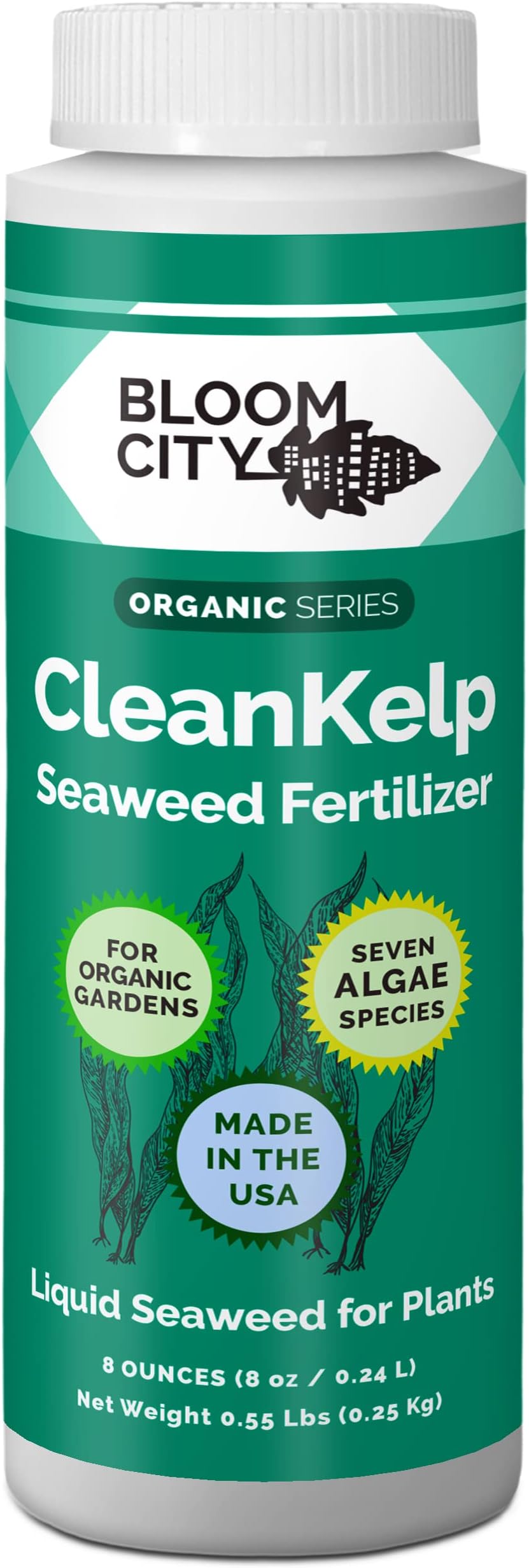 Bloom City Organic Liquid Seaweed and Kelp Fertilizer Supplement, (8 oz) Concentrated Makes 45 Gallons