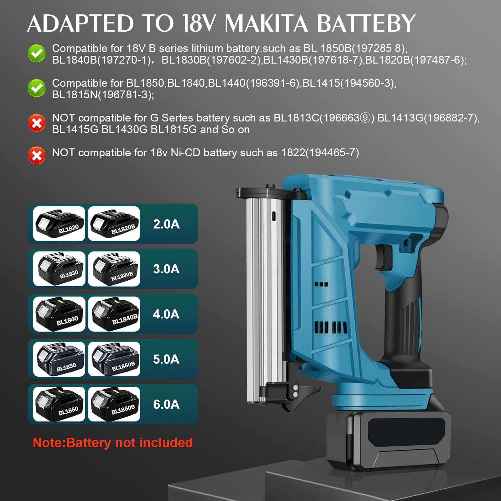 LIROPAU Pistola Sparachiodi a Batteria Compatibile con Makita da 18 V, 120 Chiodi/Min, 550 W, 4000 Chiodi Dritti, Sparachiodi Elettrici per Tappezzeria e Falegnameria