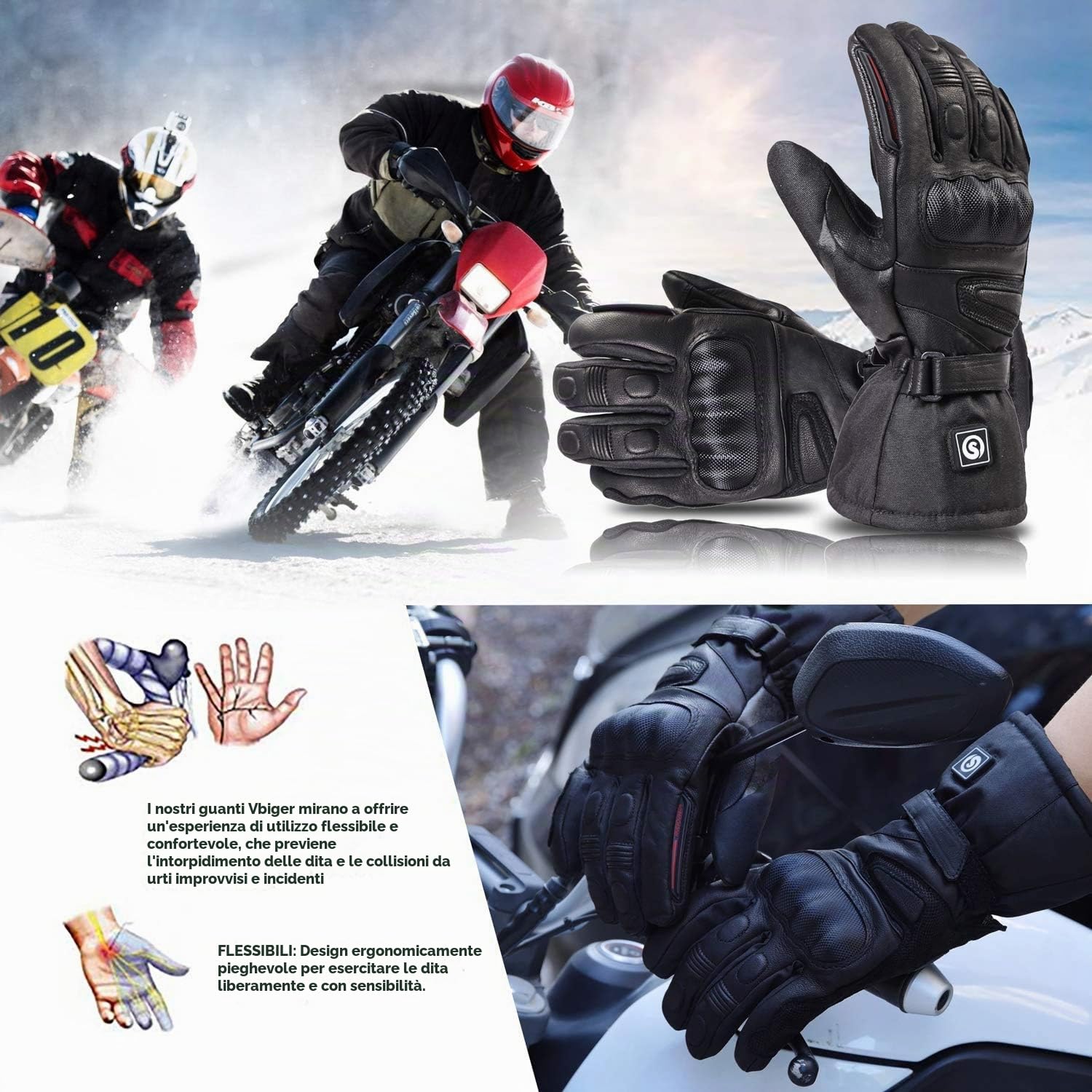 Guanti Moto riscaldati Impermeabili Touchscreen - Guanti con batteria ricaricabile da 7,4 V aggiornati, Moto invernale Sci sulla neve Pattinaggio sul ghiaccio Ciclismo caccia Scaldamani Raynaud