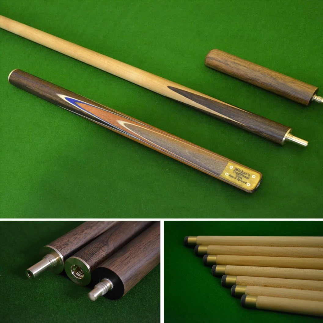 57" Handmade Multi-Spliced Indian Sandal/Canadian Maple Snooker/Pool Cue with 15cm Mini-Butt.