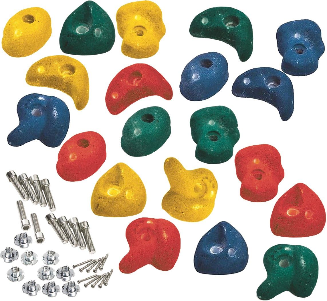 Garden Games 20 Packs of Premium Climbing Holds Stones High Grip Polyresin with Galvanised Steel Fixings (Multicoloured)