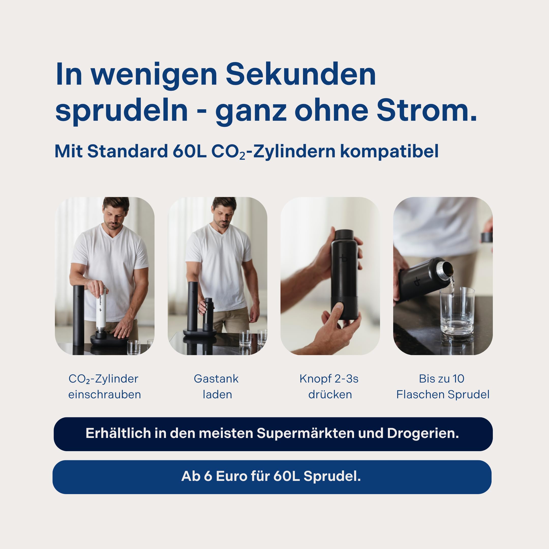 Portabler Wassersprudler To Go | Auffüllstation + 600ml Edelstahlflasche | bis 6L Sprudelwasser unterwegs | BPA-frei | kompatibel mit Standard 60L CO2-Zylinder