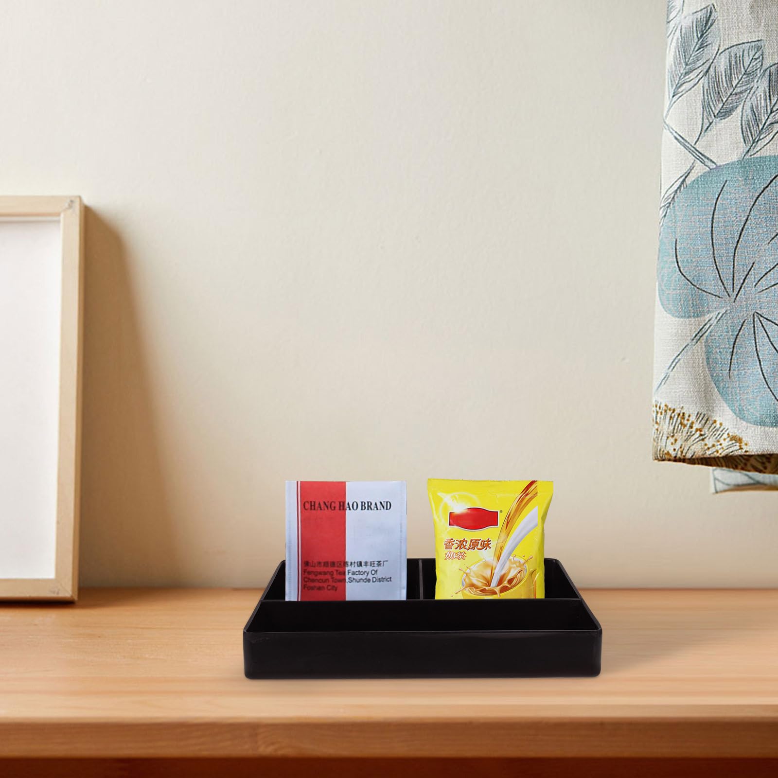 Operitacx Kaffeespender Organizer mit 3 Fächern, für Restaurant, Kaffee-Organizer, Aufbewahrung von Zubehör, Kaffeebar für Milch Servietten Kapseln Teebox, schwarz