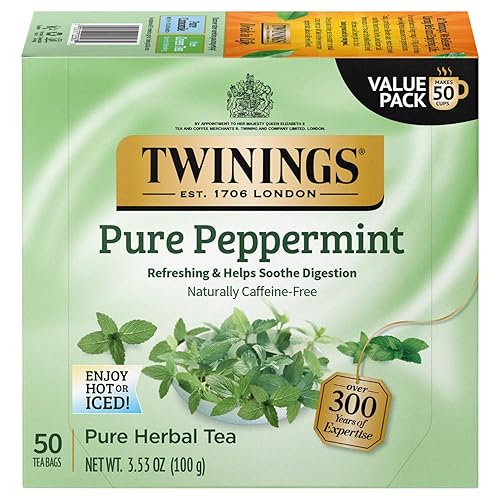 Twinings Pure Peppermint Tea - Naturally Caffeine Free, Refreshing Mint Herbal Tea Bags Individually Wrapped, 50 Count - 50 Count